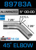 45 Degree Exhaust Elbow Aluminized 5" with 7.25" Legs OD-OD