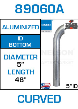 89060A 5" x 48" Aluminized Exhaust Stack Curved Pipe-ID