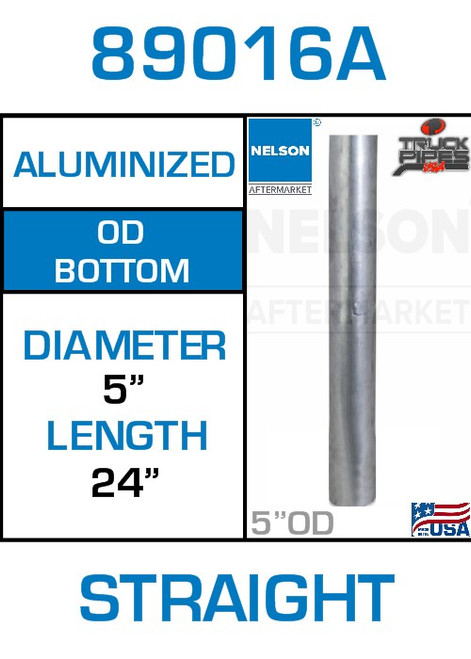 89016A 5" x 24" Aluminized Exhaust Stack Straight Pipe-OD 89016A 5" x 24" Aluminized Exhaust Stack Straight Pipe-OD