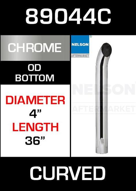 89044C 4" x 36" Chrome Exhaust Stack Curved Pipe-OD 89044C 4" x 36" Chrome Exhaust Stack Curved Pipe-OD