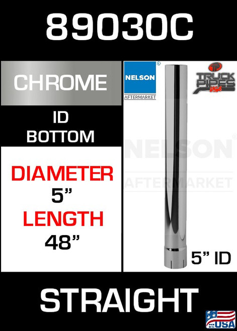 89030C 5" x 48" Chrome Exhaust Stack Straight-ID 89030C 5" x 48" Chrome Exhaust Stack Straight-ID