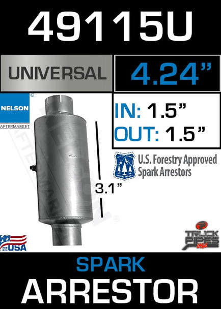 49115U Spark Arresting Muffler 4.24" Body x 1.5" IN & OUT