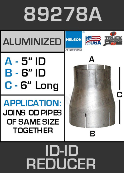 89278A Exhaust Reducer Aluminized 6" ID to 5" ID x 6" Long