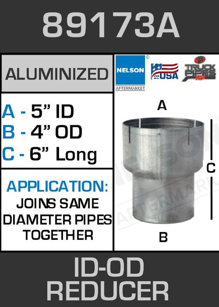 89173A Exhaust Reducer Aluminized 5" ID to 4" OD x 6" Long