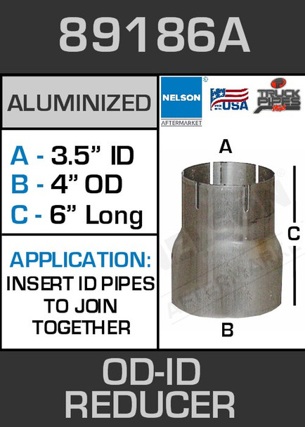 89186A Exhaust Reducer Aluminized 4" OD to 3.5" ID x 6" Long