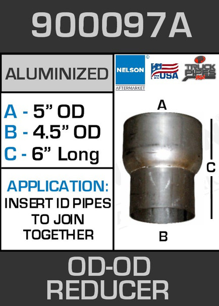 900097A Exhaust Reducer Aluminized 5" OD to 4.5" OD x 6" Long