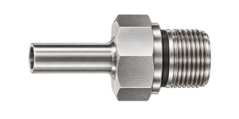 DHQ stainless steel compression fitting — representative colored series image; dimensions vary by model.