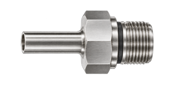 DHQ stainless steel compression fitting — representative colored series image; dimensions vary by model.