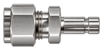 DRE stainless steel compression fitting — representative colored series image; dimensions vary by model.