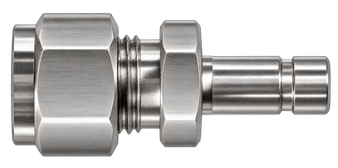 DRE stainless steel compression fitting — representative colored series image; dimensions vary by model.