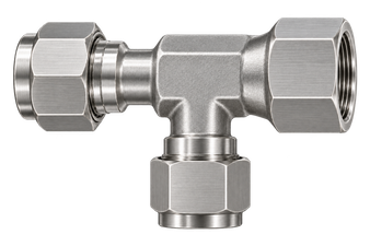 DTF stainless steel compression fitting — representative colored series image; dimensions vary by model.
