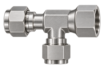 DTF stainless steel compression fitting — representative colored series image; dimensions vary by model.