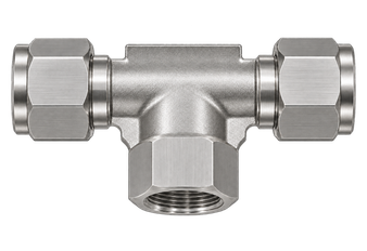 DTH stainless steel compression fitting — representative colored series image; dimensions vary by model.