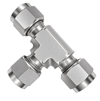 DTA stainless steel compression fitting — representative colored series image; dimensions vary by model.