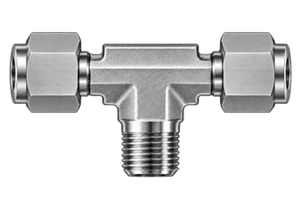 DTN stainless steel compression fitting — representative colored series image; dimensions vary by model.