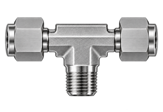 DTN stainless steel compression fitting — representative colored series image; dimensions vary by model.