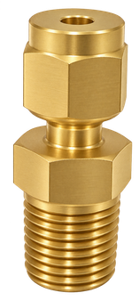 DCT brass compression fitting — representative colored series image; dimensions vary by model.