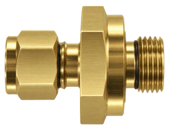 DCM brass compression fitting — representative colored series image; dimensions vary by model.