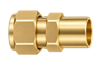 DCW brass compression fitting — representative colored series image; dimensions vary by model.