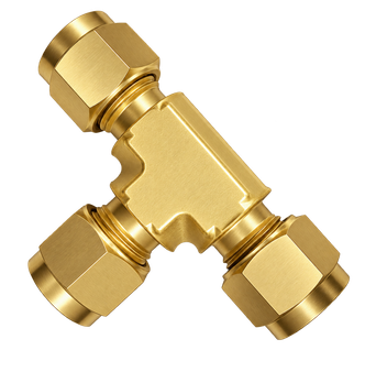 DTA brass compression fitting — representative colored series image; dimensions vary by model.