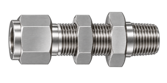 DSC stainless steel compression fitting — representative colored series image; dimensions vary by model.