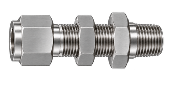 DSC stainless steel compression fitting — representative colored series image; dimensions vary by model.
