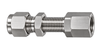DSS stainless steel compression fitting — representative colored series image; dimensions vary by model.