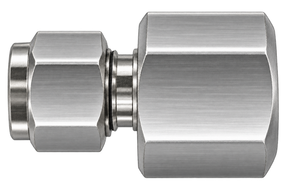DSA stainless steel compression fitting — representative colored series image; dimensions vary by model.