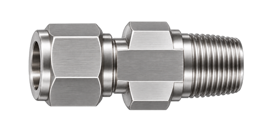 DCTZ stainless steel compression fitting — representative colored series image; dimensions vary by model.