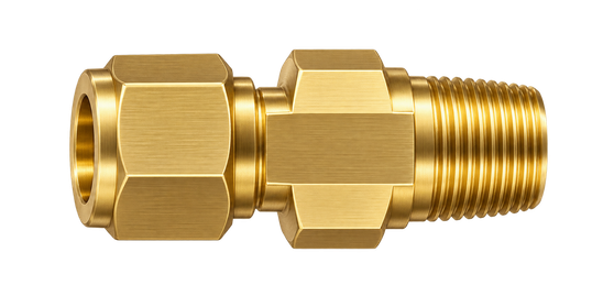 DCTZ brass compression fitting — representative colored series image; dimensions vary by model.