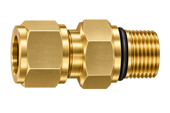 DCU brass compression fitting — representative colored series image; dimensions vary by model.