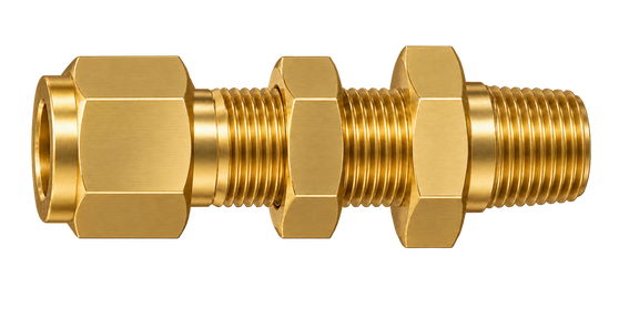 DSC brass compression fitting — representative colored series image; dimensions vary by model.