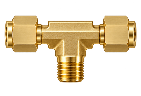 DTN brass compression fitting — representative colored series image; dimensions vary by model.