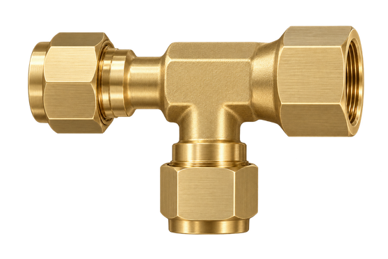 DTF brass compression fitting — representative colored series image; dimensions vary by model.
