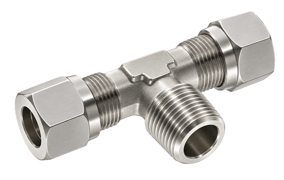 AIG-9220 silver steel compression fitting — representative colored series image; dimensions vary by model.