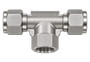 DTH stainless steel compression fitting — representative colored series image; dimensions vary by model.