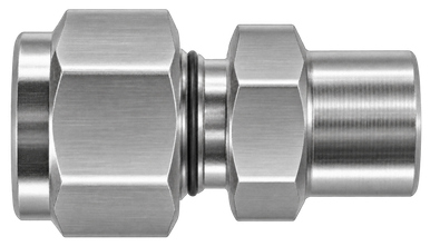 DCB stainless steel compression fitting — representative colored series image; dimensions vary by model.