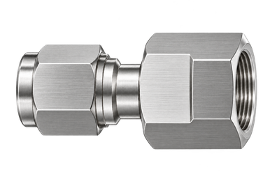 DGA stainless steel compression fitting — representative colored series image; dimensions vary by model.