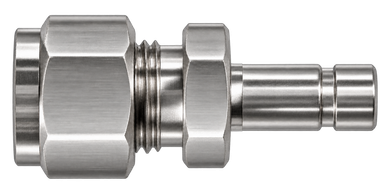 DRE stainless steel compression fitting — representative colored series image; dimensions vary by model.