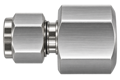 DSA stainless steel compression fitting — representative colored series image; dimensions vary by model.