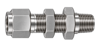 DSC stainless steel compression fitting — representative colored series image; dimensions vary by model.