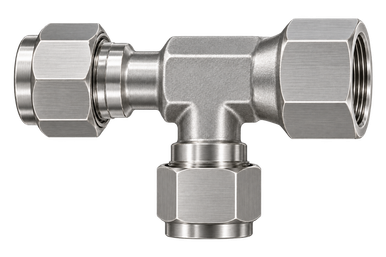 DTF stainless steel compression fitting — representative colored series image; dimensions vary by model.
