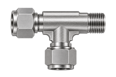 DTK stainless steel compression fitting — representative colored series image; dimensions vary by model.