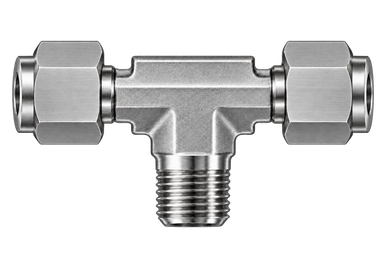 DTN stainless steel compression fitting — representative colored series image; dimensions vary by model.