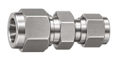 DUR stainless steel compression fitting — representative colored series image; dimensions vary by model.