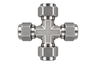 DXA stainless steel compression fitting — representative colored series image; dimensions vary by model.