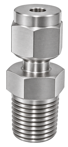 DCT stainless steel compression fitting — representative colored series image; dimensions vary by model.