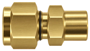 DCB brass compression fitting — representative colored series image; dimensions vary by model.