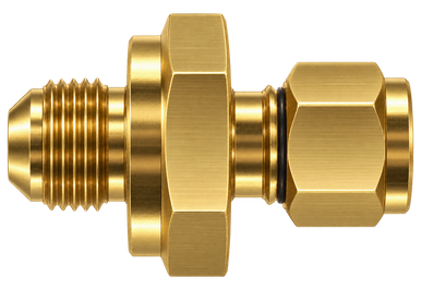 DAN brass compression fitting — representative colored series image; dimensions vary by model.