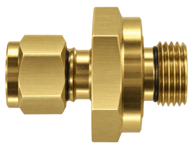 DCM brass compression fitting — representative colored series image; dimensions vary by model.
